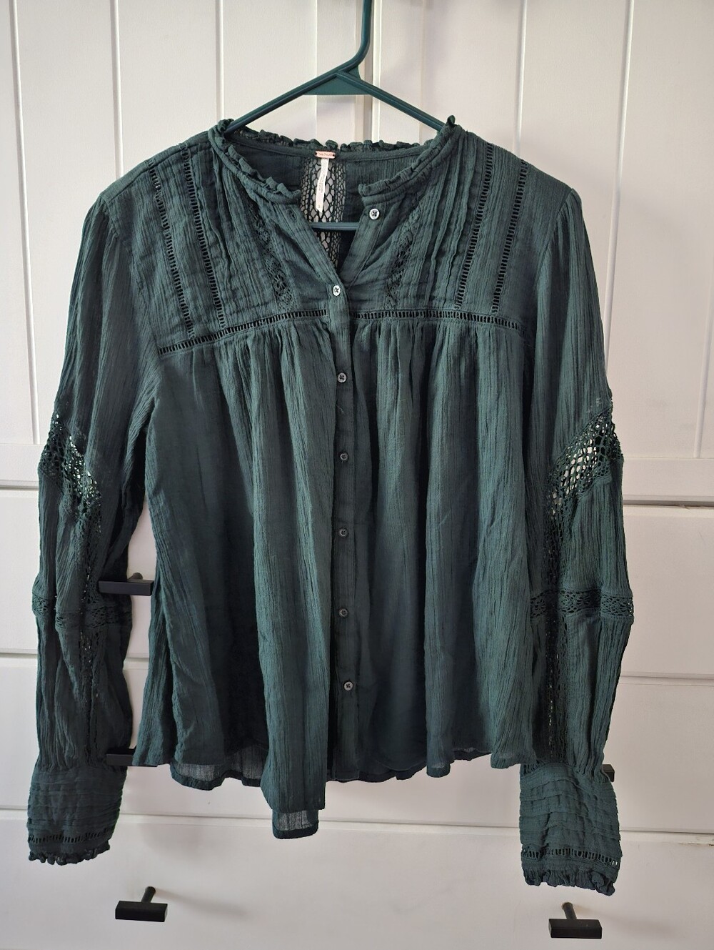 We The Free Dark Teal Button-Front Peasant Blouse S